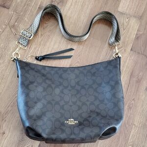 Coach Brown Signature Canvas Shoulder Hobo with Patterned (Not Coach) Strap